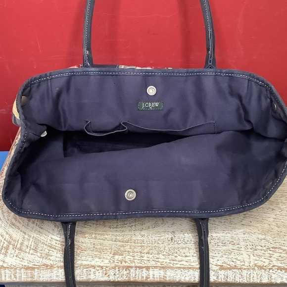 J. Crew Multicolor Classic Cotton Madras Preppy Patchwork Purse Tote Bag Navy - Picture 10 of 13